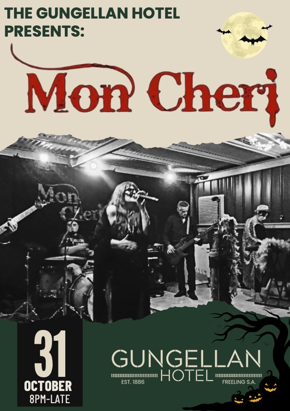 Mon Cheri live at the Gungellan Hotel, Saturday 31 October, 8pm–late